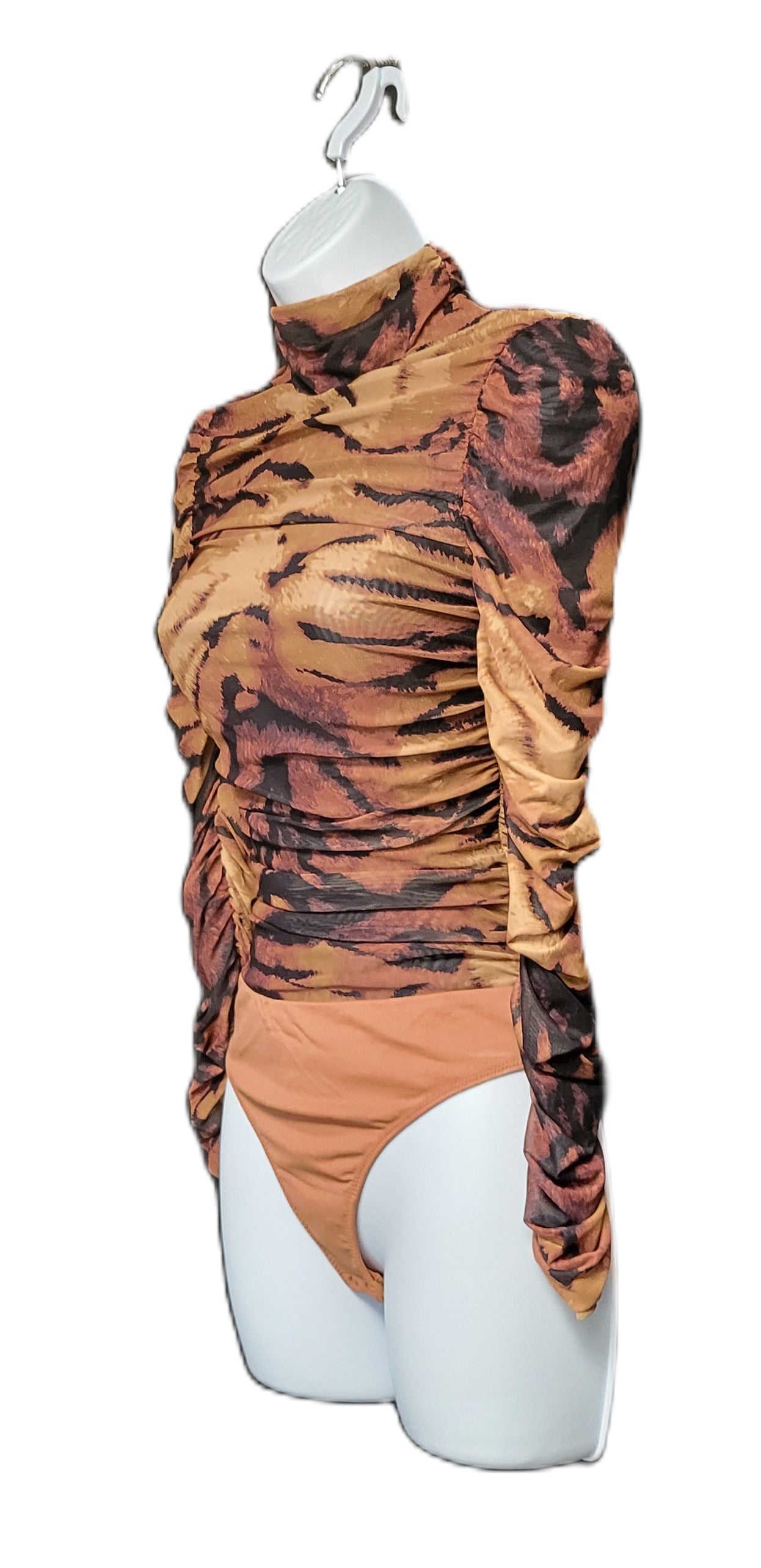 Camila Coelho Lara Bodysuit in Black Tiger Stripe Size X-Small