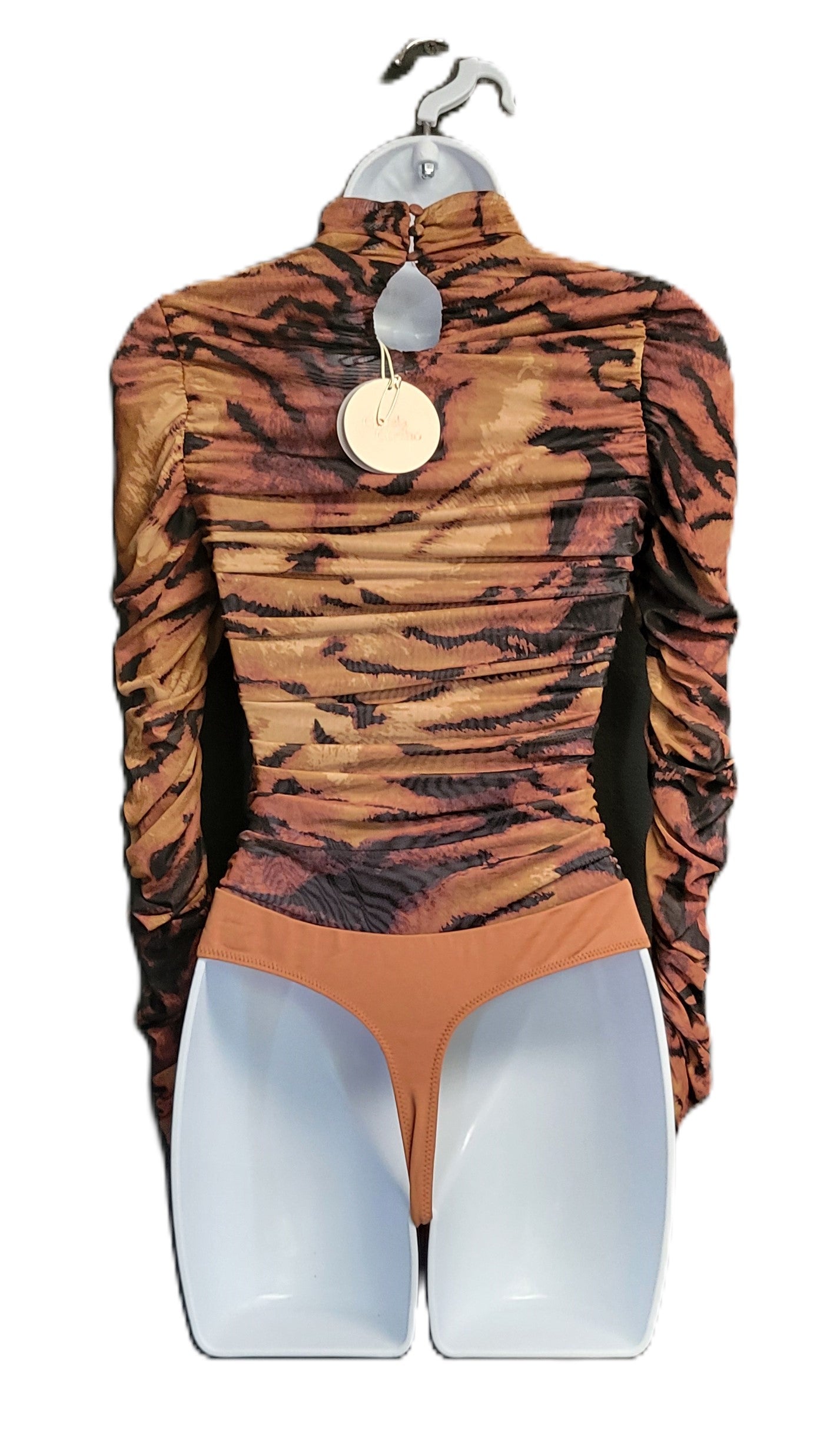 Camila Coelho Lara Bodysuit in Black Tiger Stripe Size X-Small