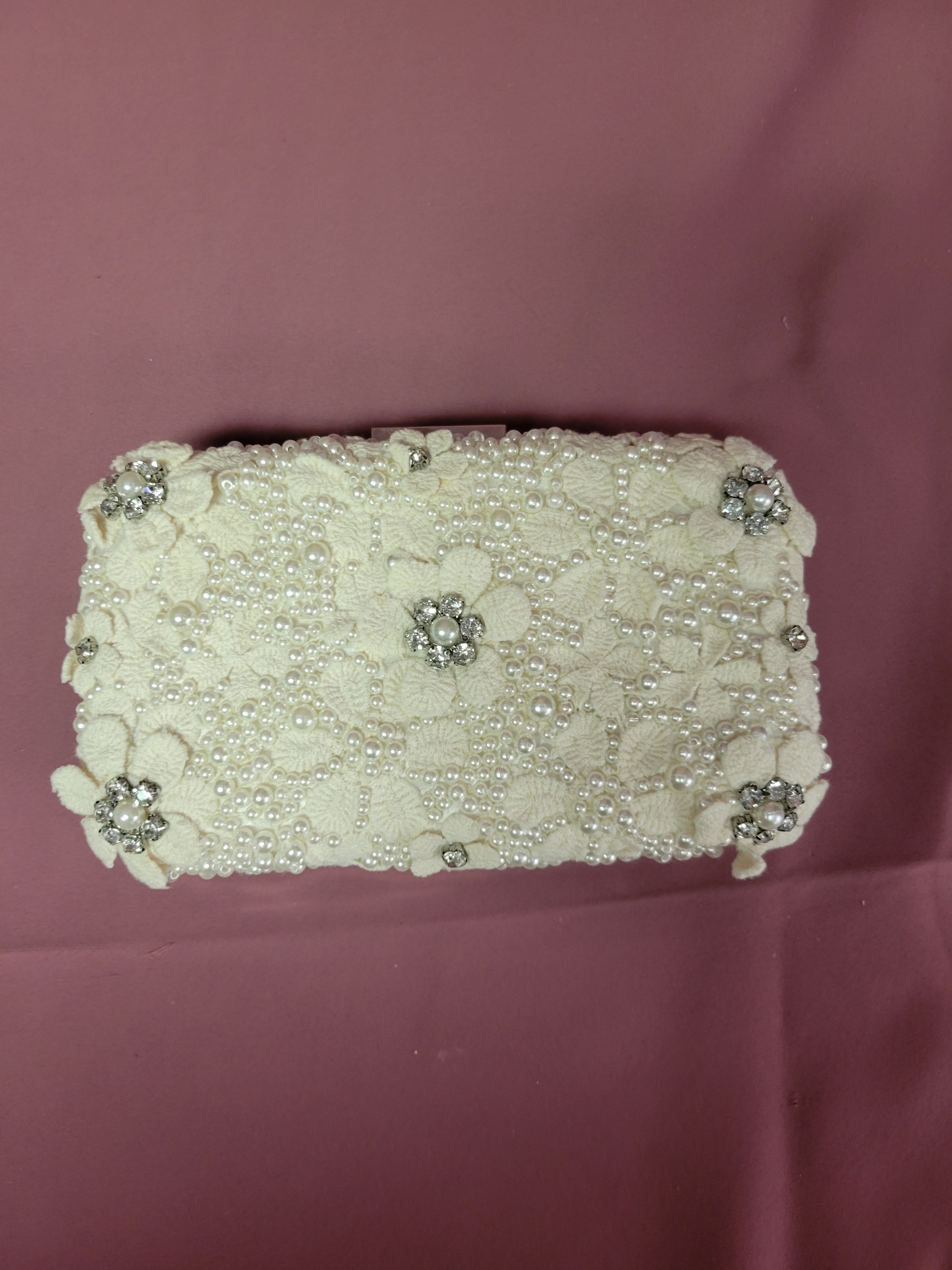 Olga Berg Beth Encrusted Pod Style Clutch in Ivory