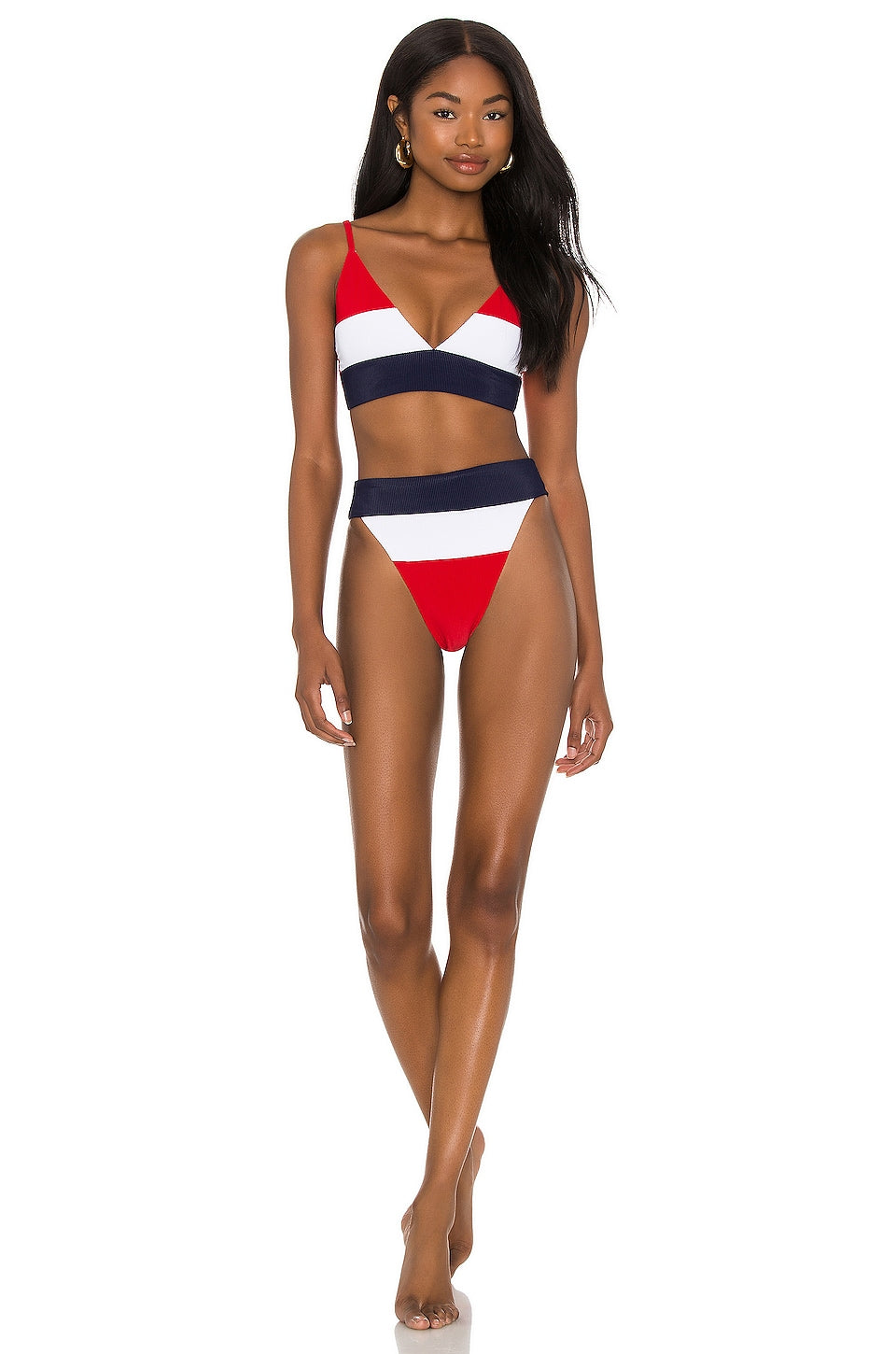 BEACH RIOT Alexis Bikini Bottom in Red, White & Blue Size medium