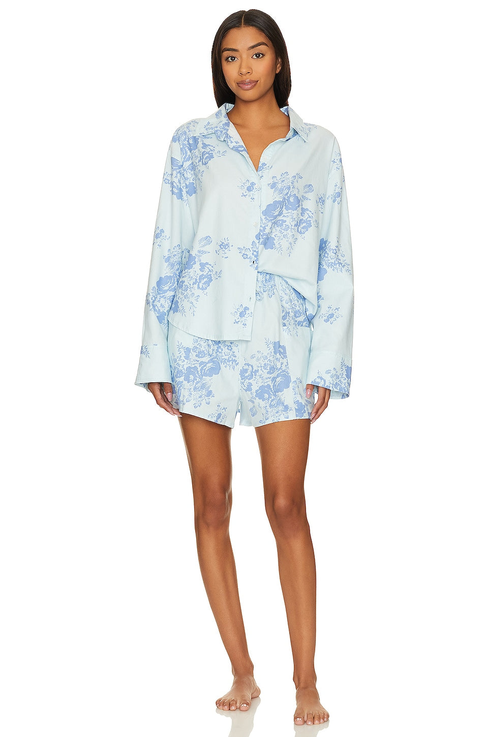 Free People Early Morning Sleep Set in Chambray Combo Size X-Large