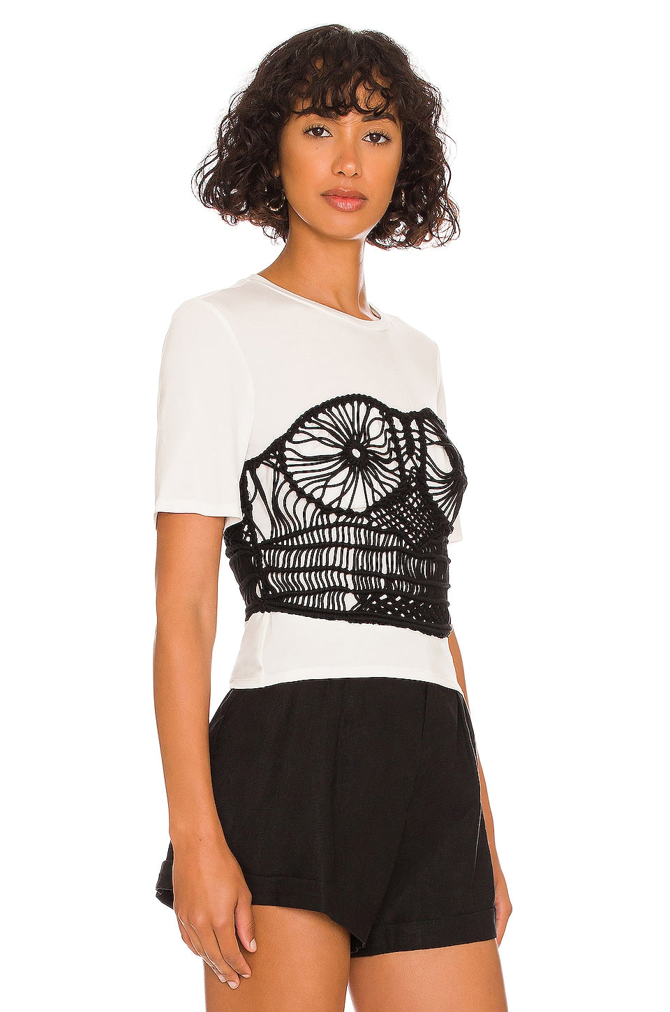 JONATHAN SIMKHAI Ren Macrame Bustier Top in White & Black SIZE SMALL