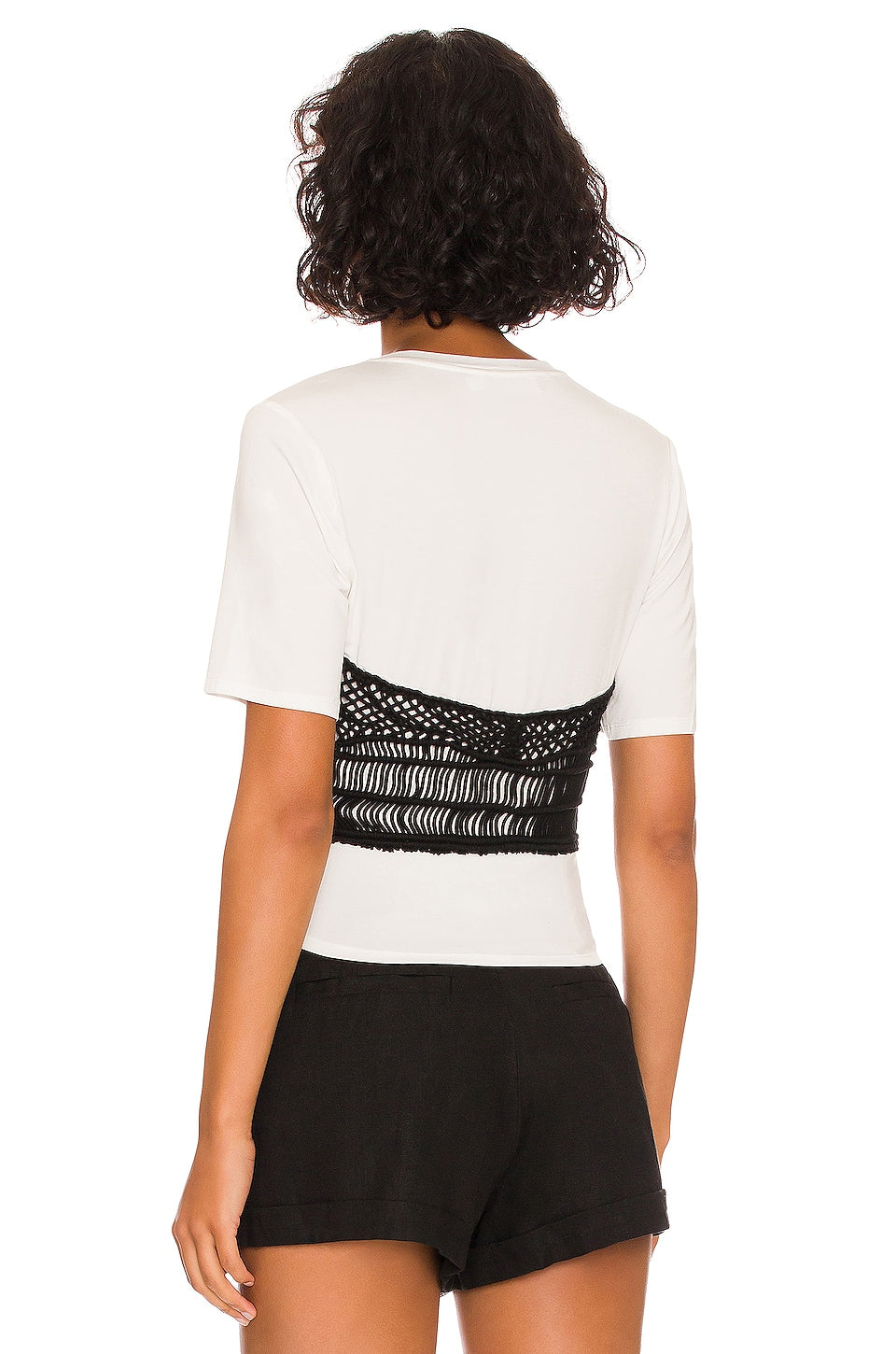 JONATHAN SIMKHAI Ren Macrame Bustier Top in White & Black SIZE SMALL