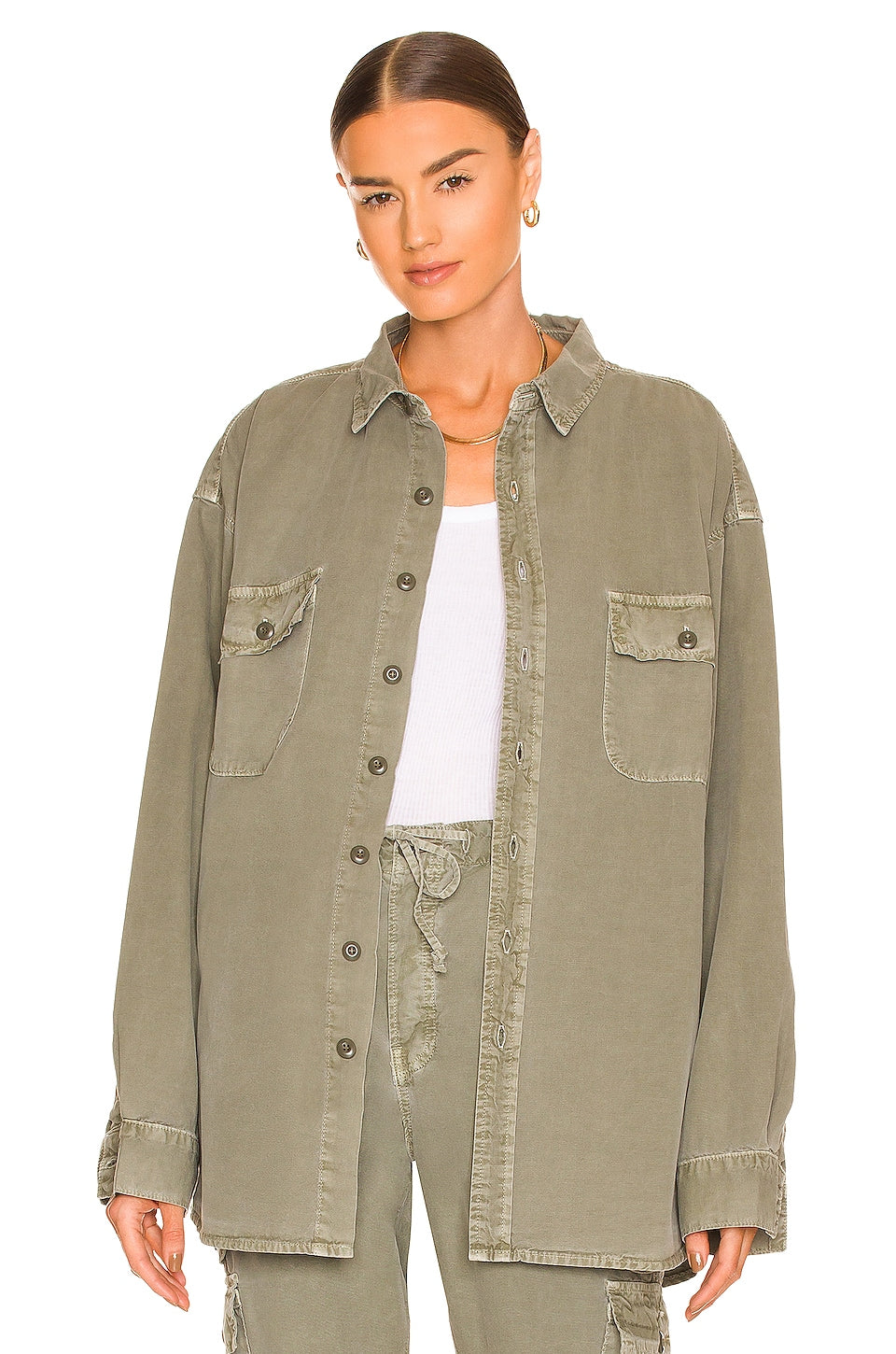 NSF Busy Oversized Boyfriend Shirt in Pigment Army Size Medium