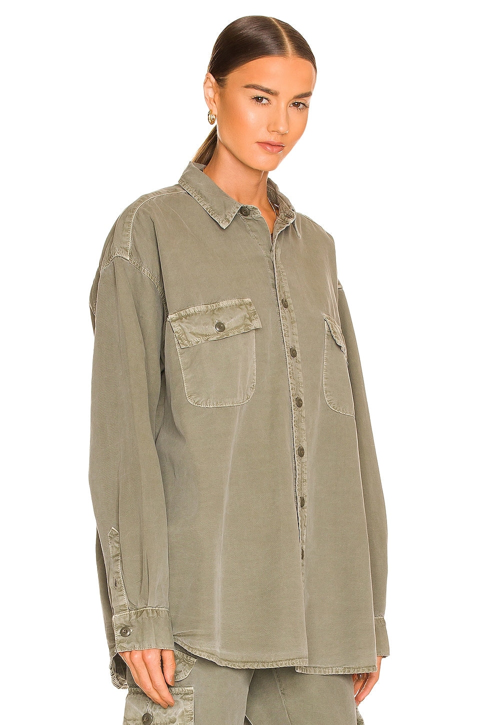 NSF Busy Oversized Boyfriend Shirt in Pigment Army Size Medium