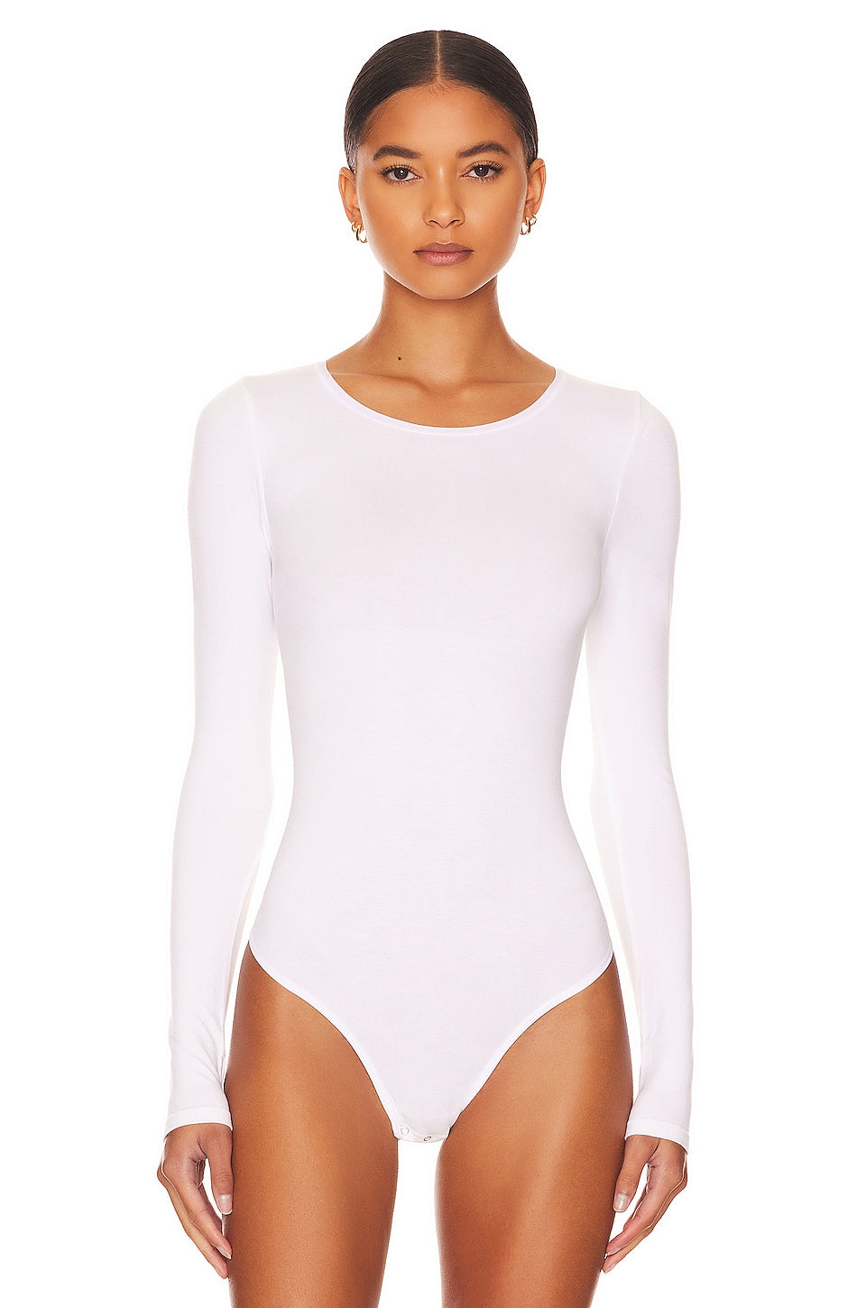 Yummie Longsleeve Thong Bodysuit in White Size S-M