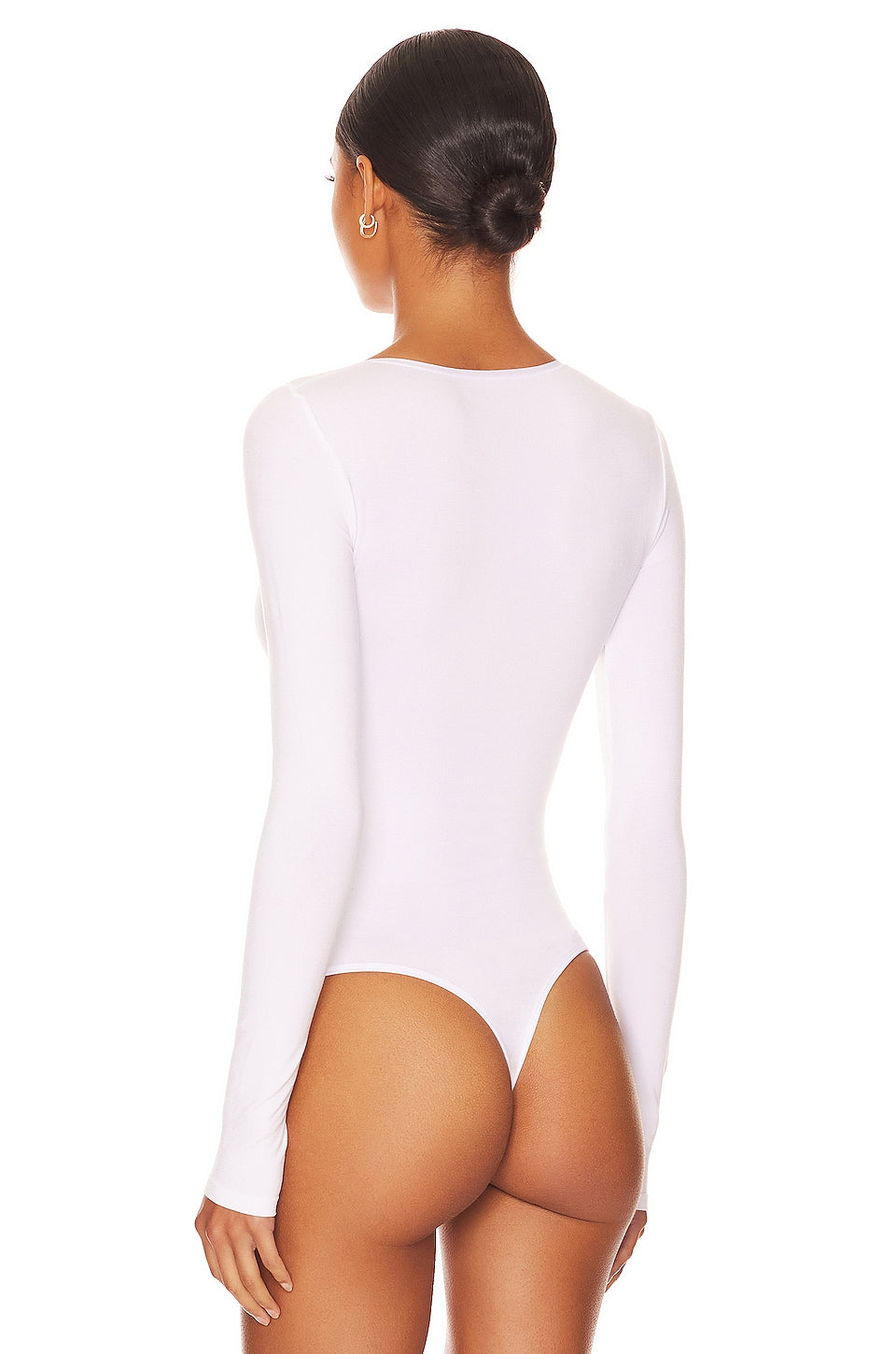 Yummie Longsleeve Thong Bodysuit in White Size S-M