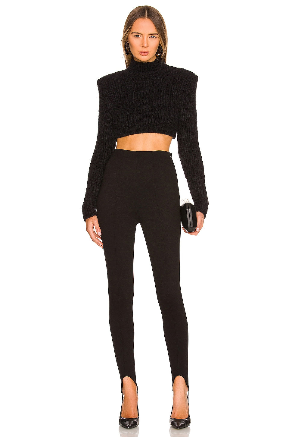 NBD Tory Strong Shoulder Cropped Sweater in Black