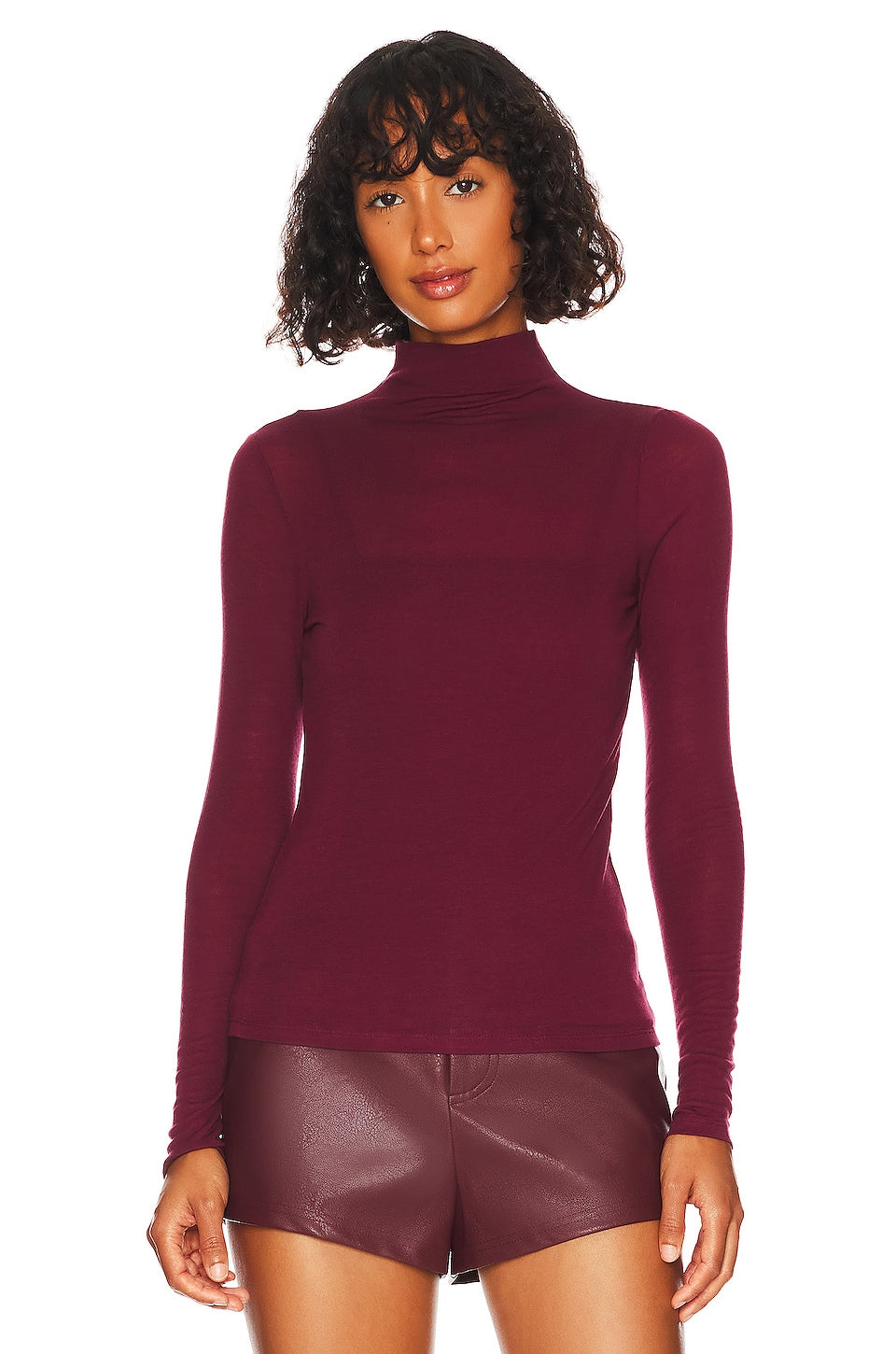 Vince Double Layer Mock Neck in Plum Wine SIZE X-SMALL