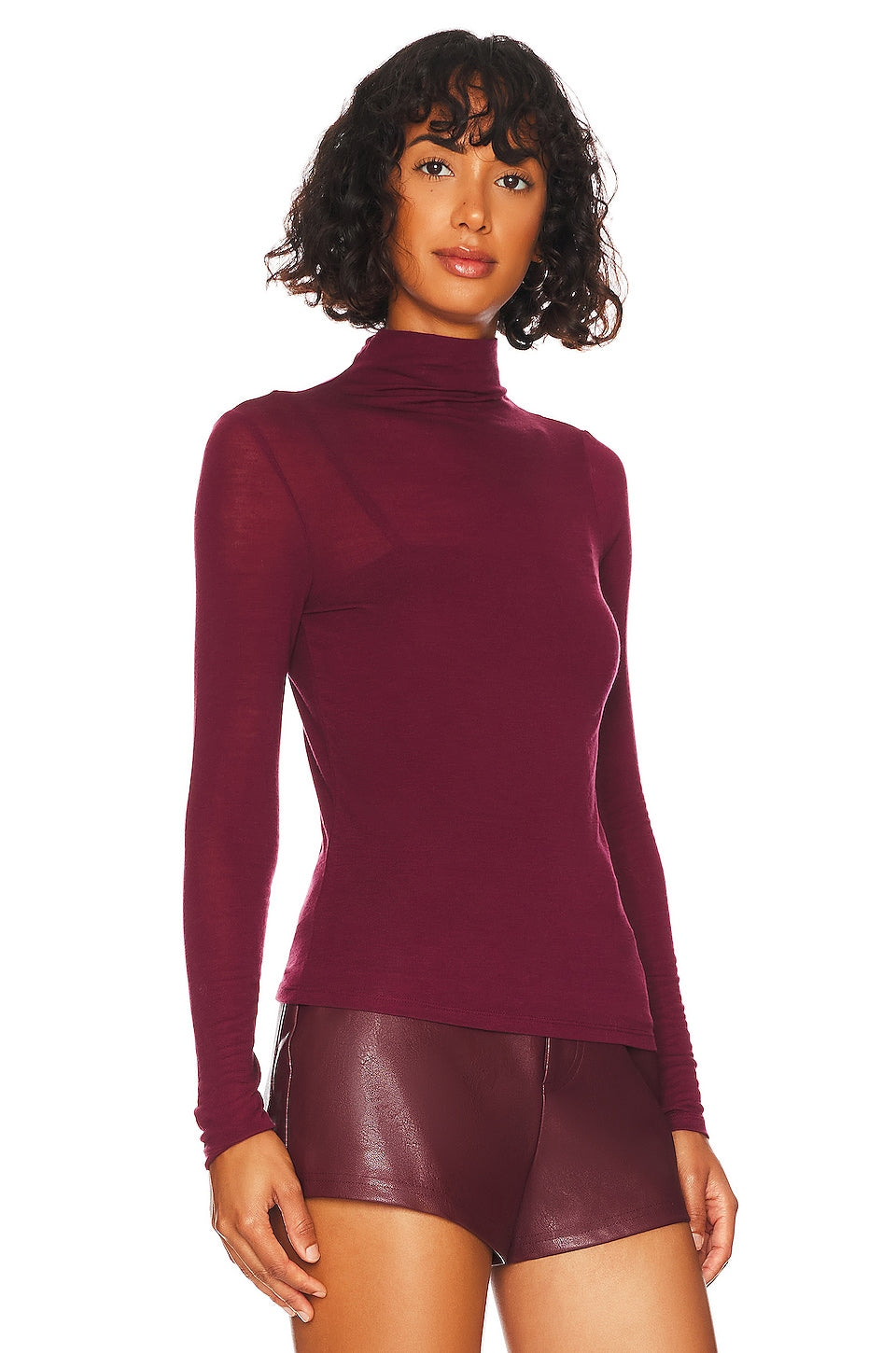 Vince Double Layer Mock Neck in Plum Wine SIZE X-SMALL